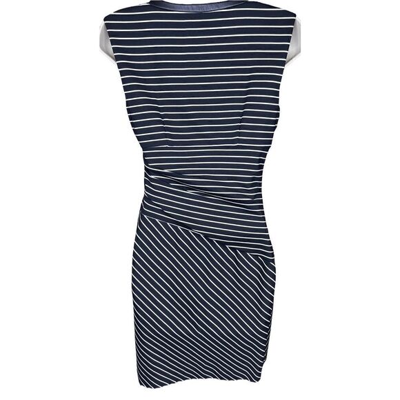 Cynthia Steffe Black Dress W/ White Stripes W/ Leather Trim Size 0 - Picture 3 of 6